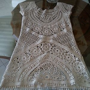 May & July Crochet Cream blouse Size M